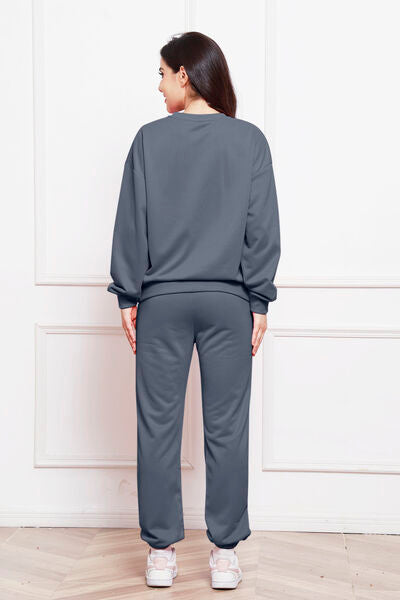 Comfy n' Cozy Round Neck Long Sleeve Sweatshirt and Pants Set