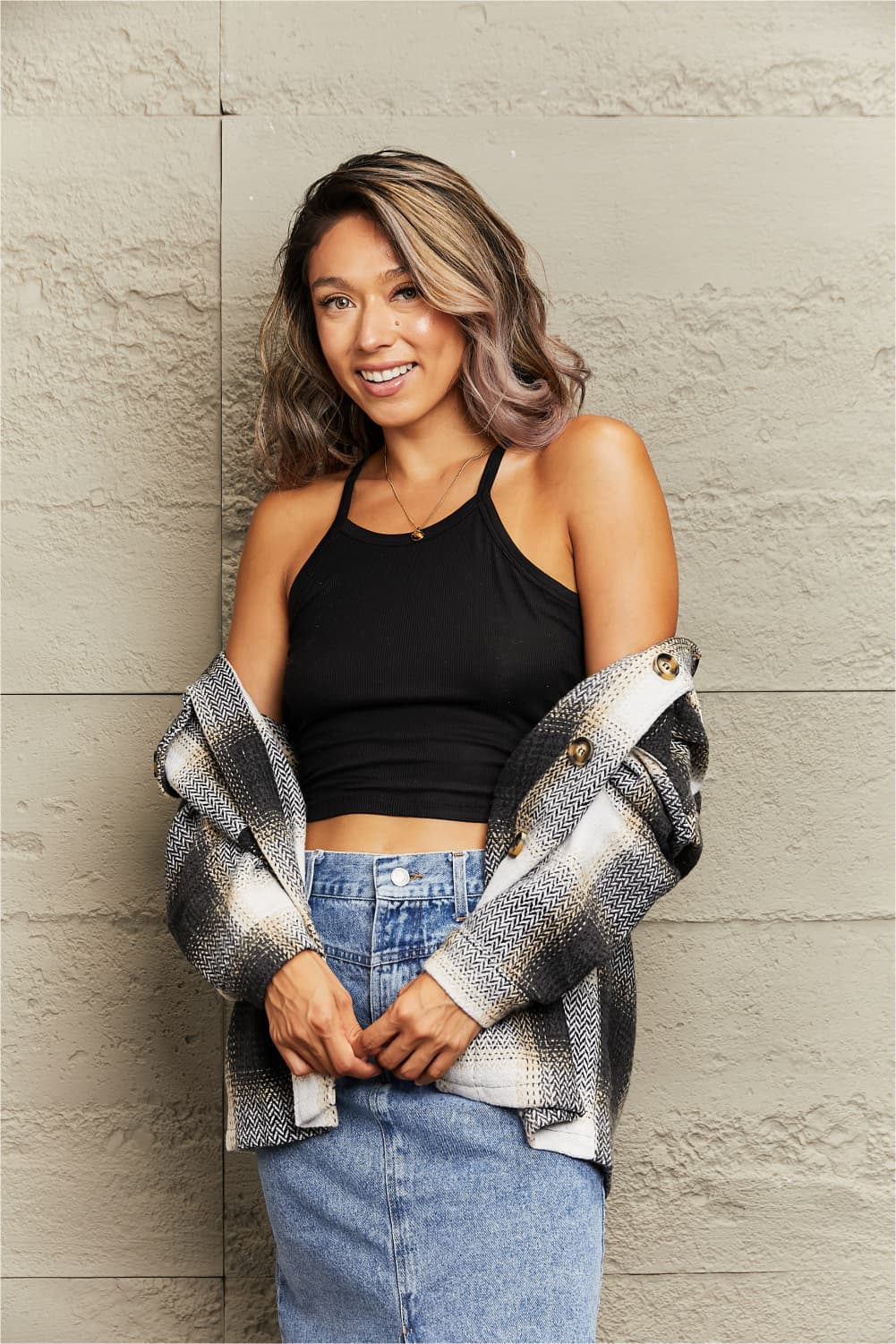 Outer Adventure Plaid Dropped Shoulder Collared Jacket