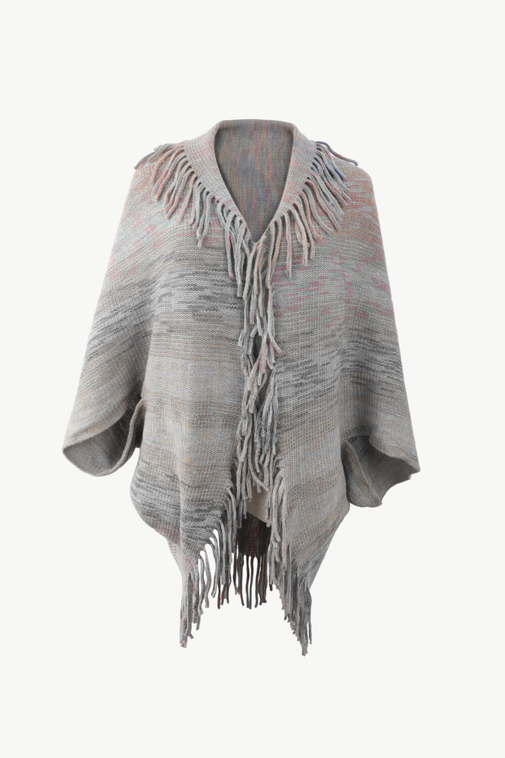 One Size Multicolored Fringe Trim Poncho