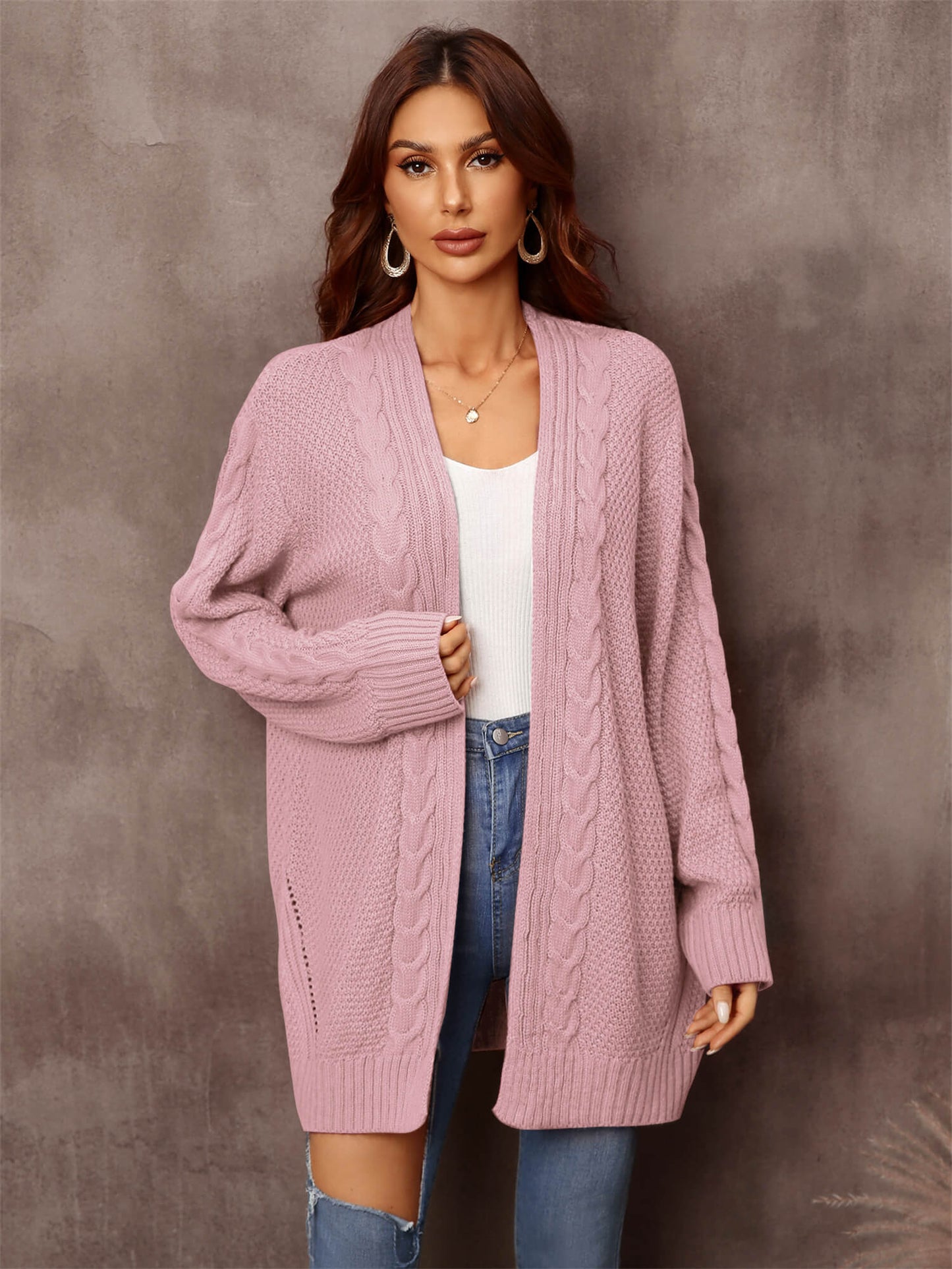 Warm Fall Mixed Knit Open Front Longline Cardigan