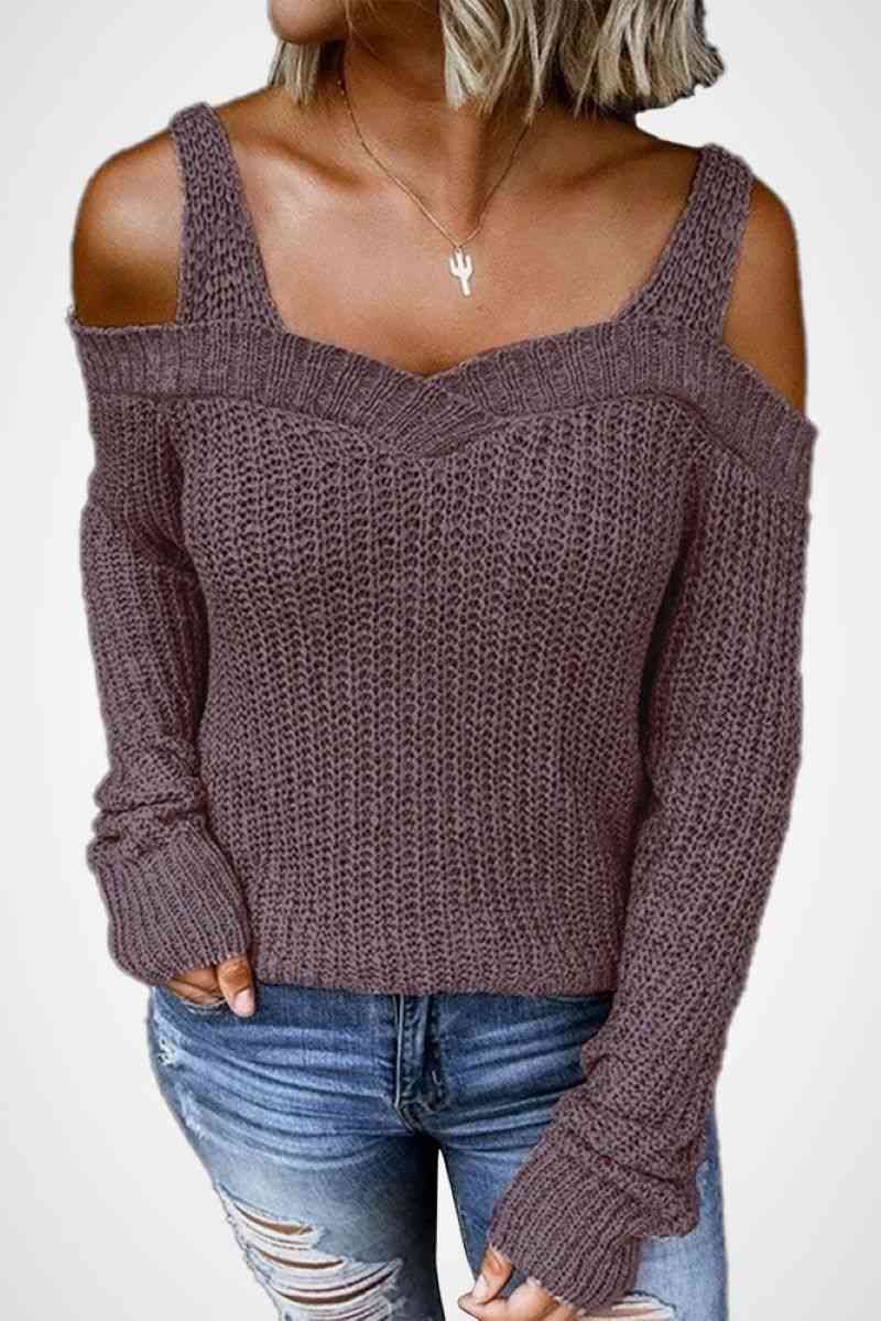 Women's Long Sleeve Cold Shoulder Sweater