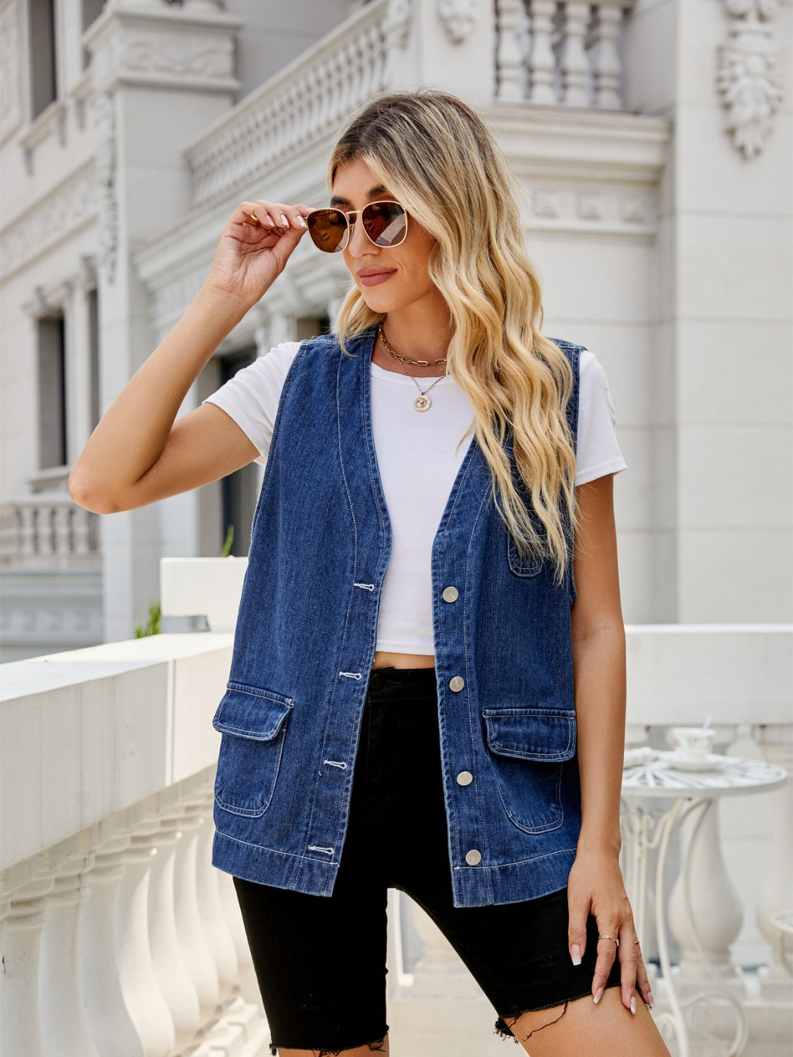 Blue Button Down Denim Vest