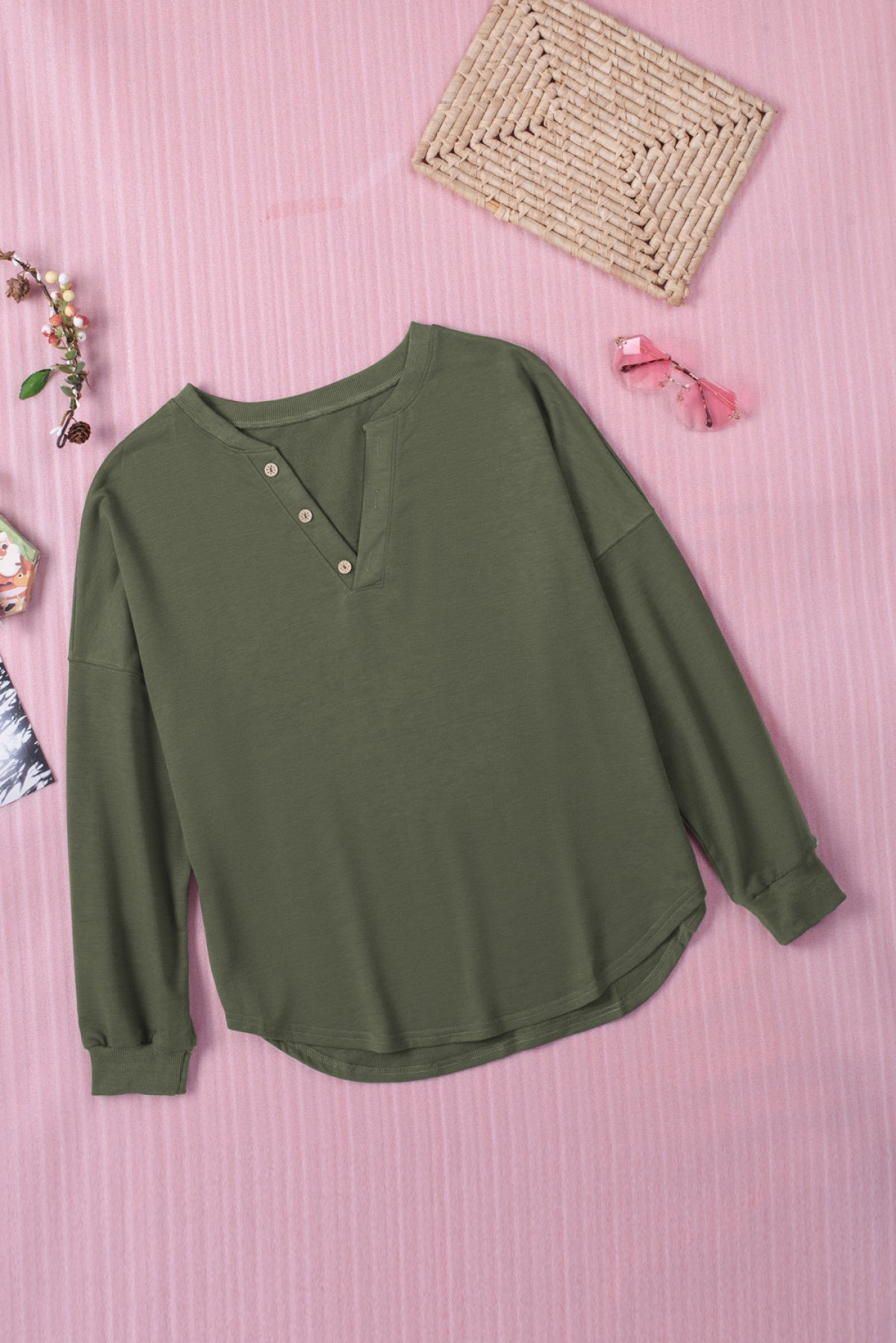 Buttoned V Neck Loose Fit Top