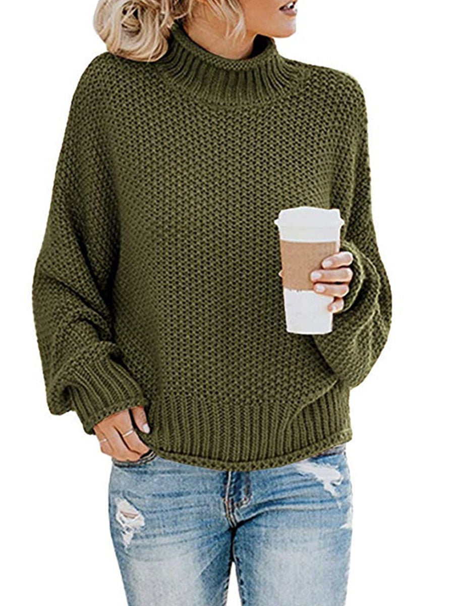 Moderate Stretch Turtleneck Dropped Shoulder Sweater