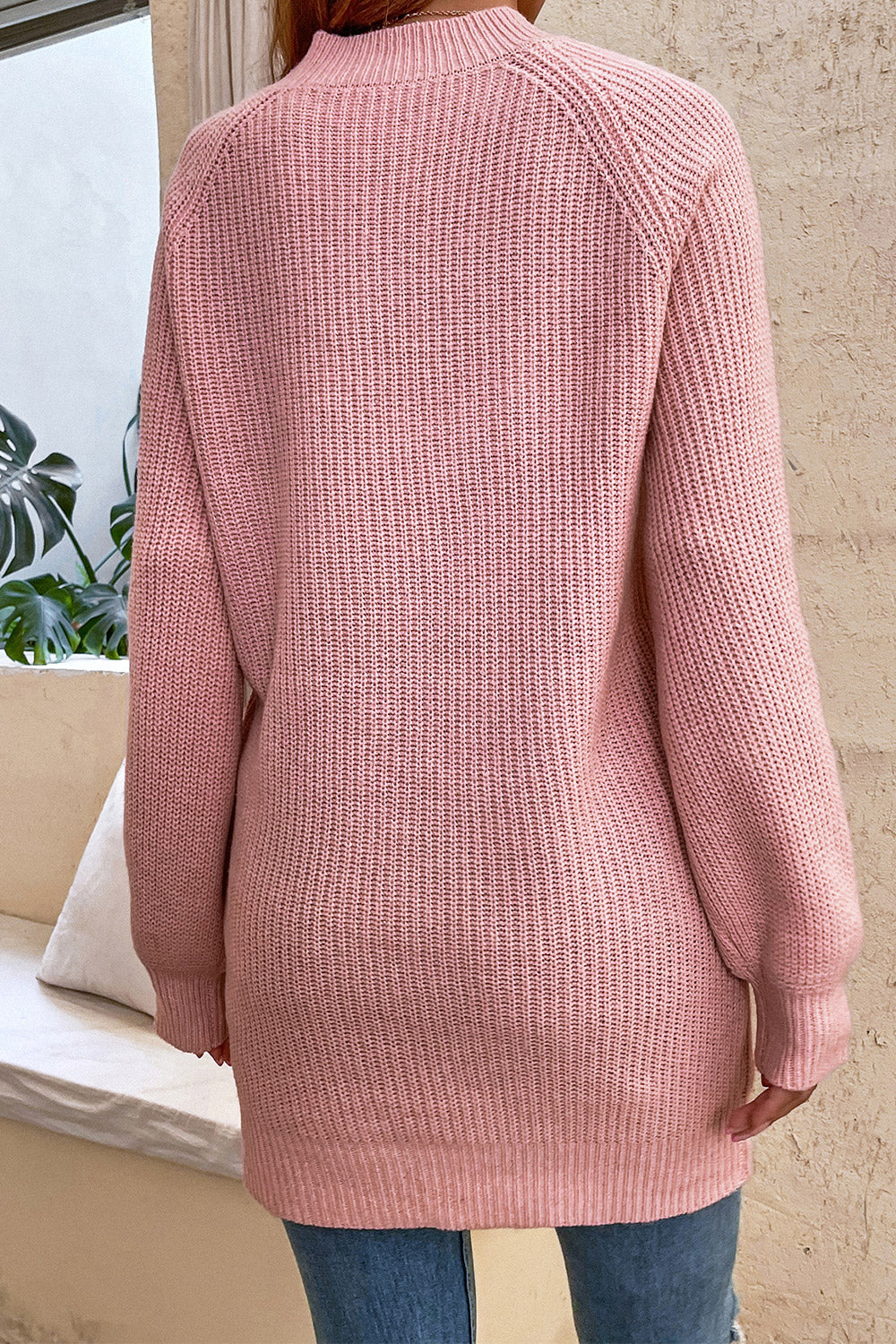 Chic Babe' Round Neck Button Detail Ribbed Sweater 🦋