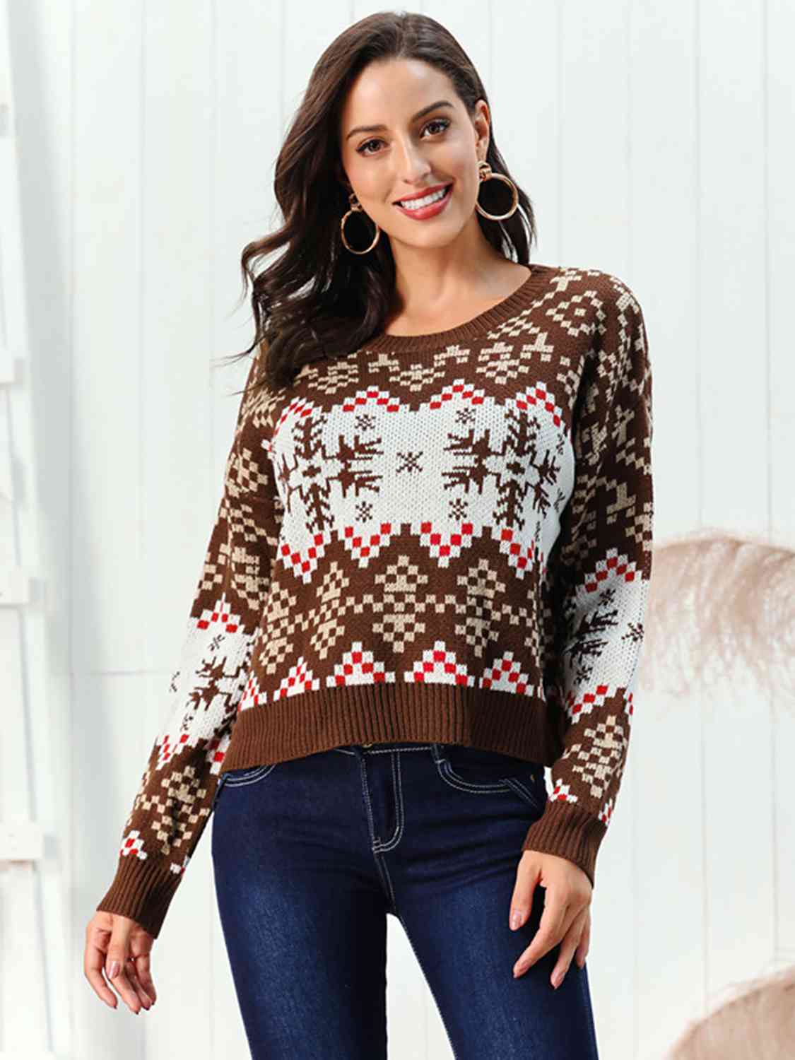 Women's Christmas Snowflake Pattern Round Neck Sweater