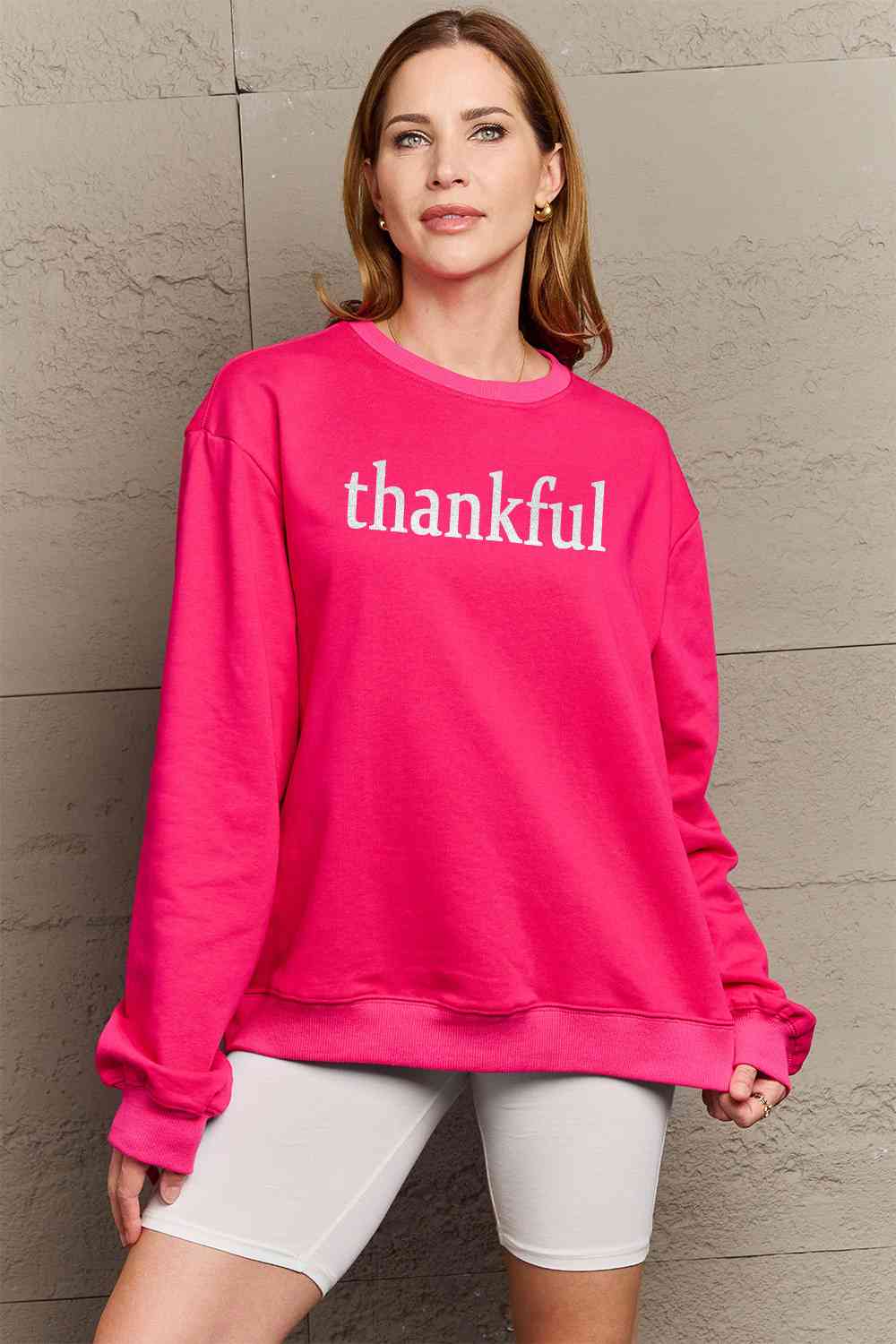 Simply Love Full Size Thanksgiving THANKFUL Graphic Sweatshirt