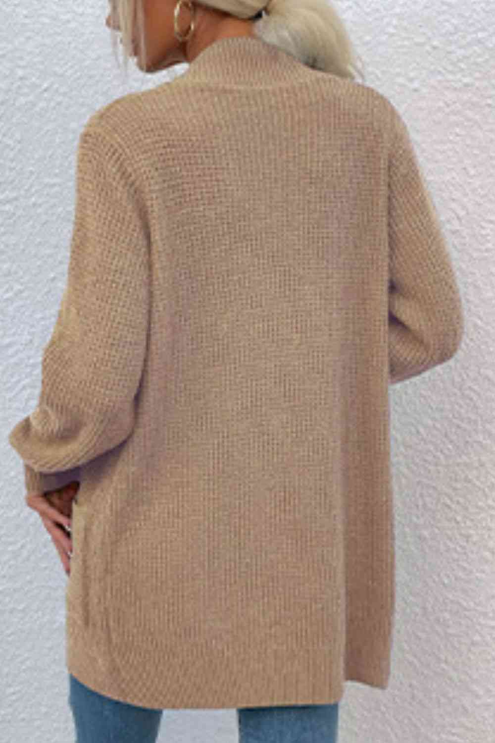 Open Front Rib-Knit Cardigan with Pockets