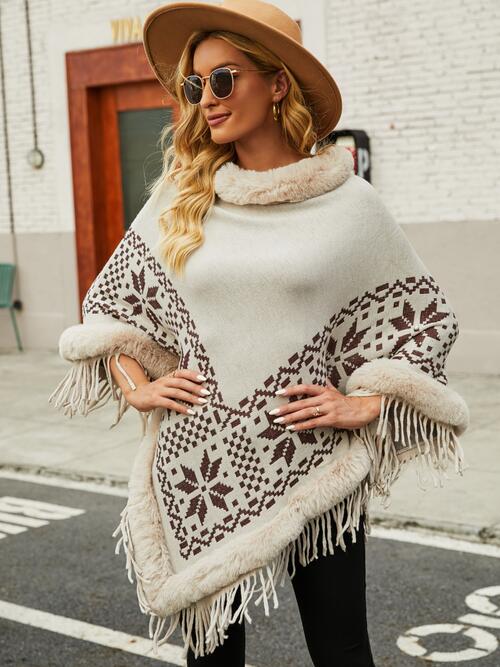 BeautifulMe Fringe Geometric Cape Sleeve Poncho