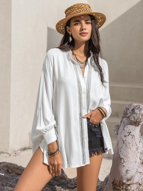 LoveByHannah Openwork Button Up Long Sleeve Shirt