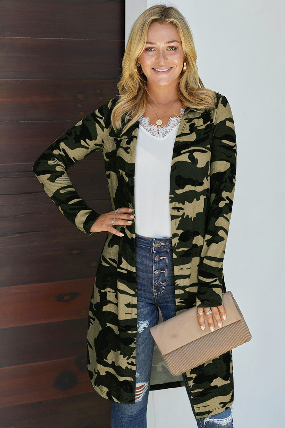 Printed Open Front Longline Cardigan