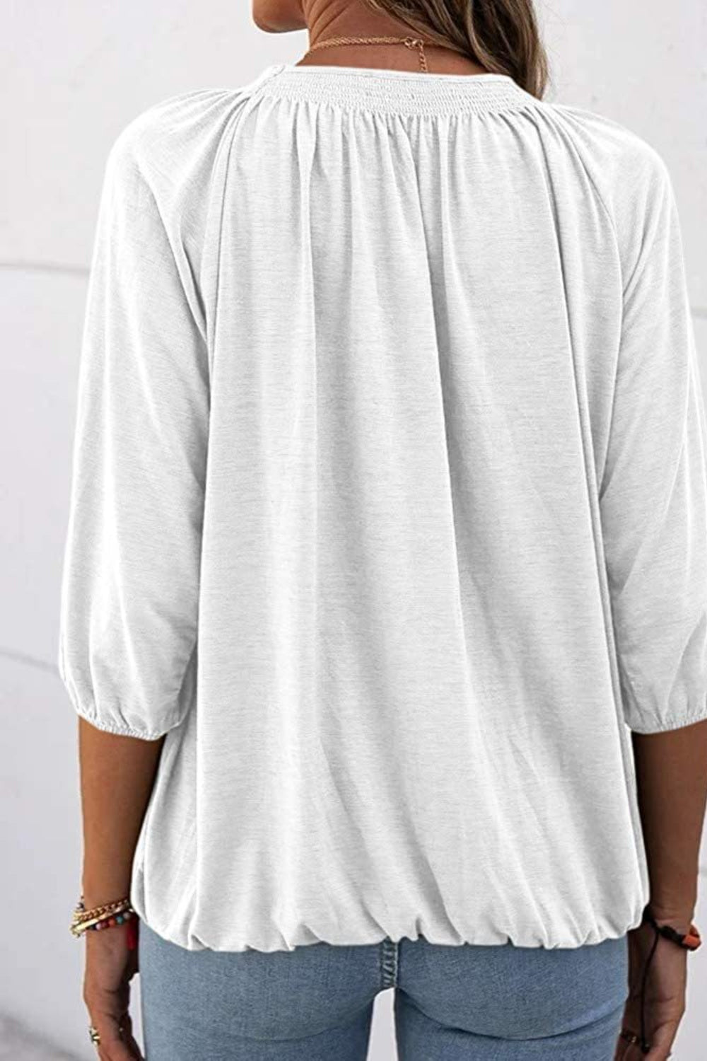 Full Size Gathered Detail Round Neck T-Shirt