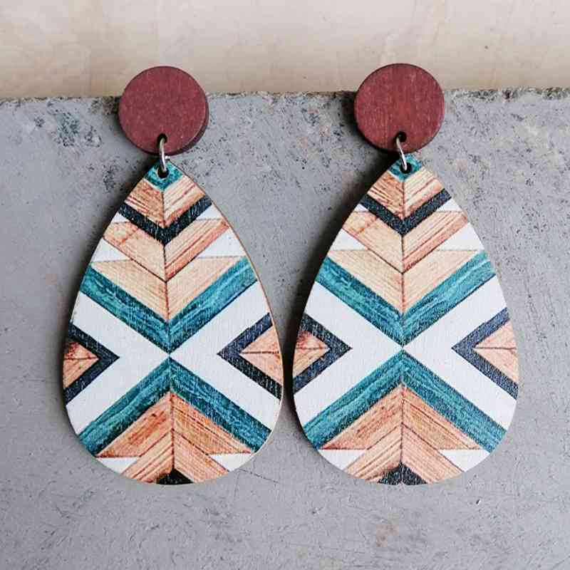 Southwestern Themes Geometric Wood Teardrop Earrings