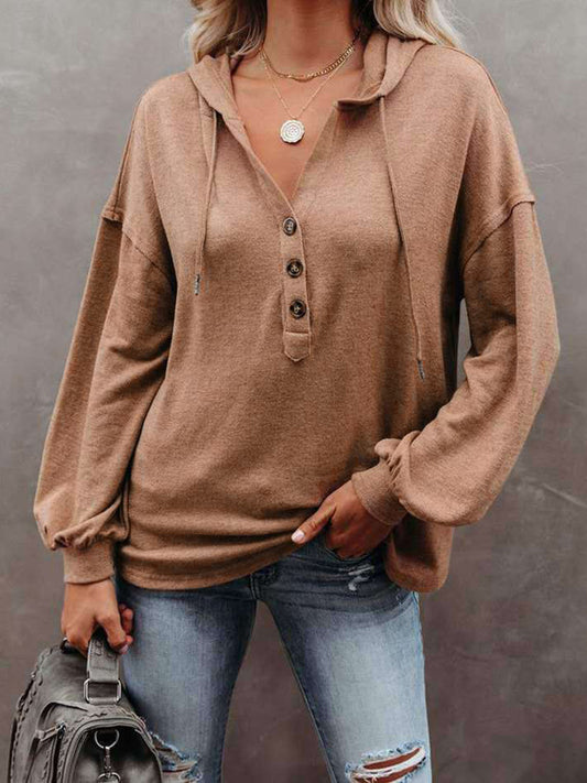 Full Size Buttoned Drop Shoulder Hoodie