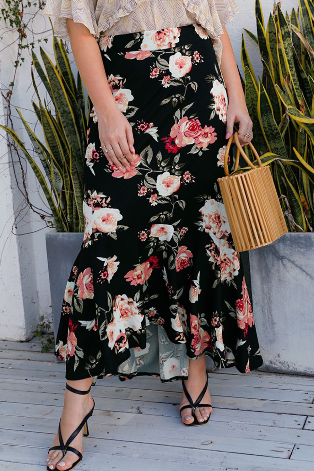 Women's Plus Size Floral High-Rise Skirt