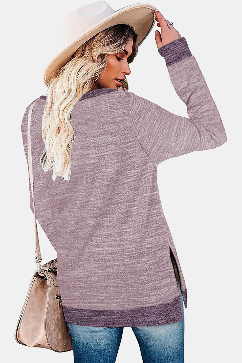 Full Size Round Neck Long Sleeve Slit T-Shirt