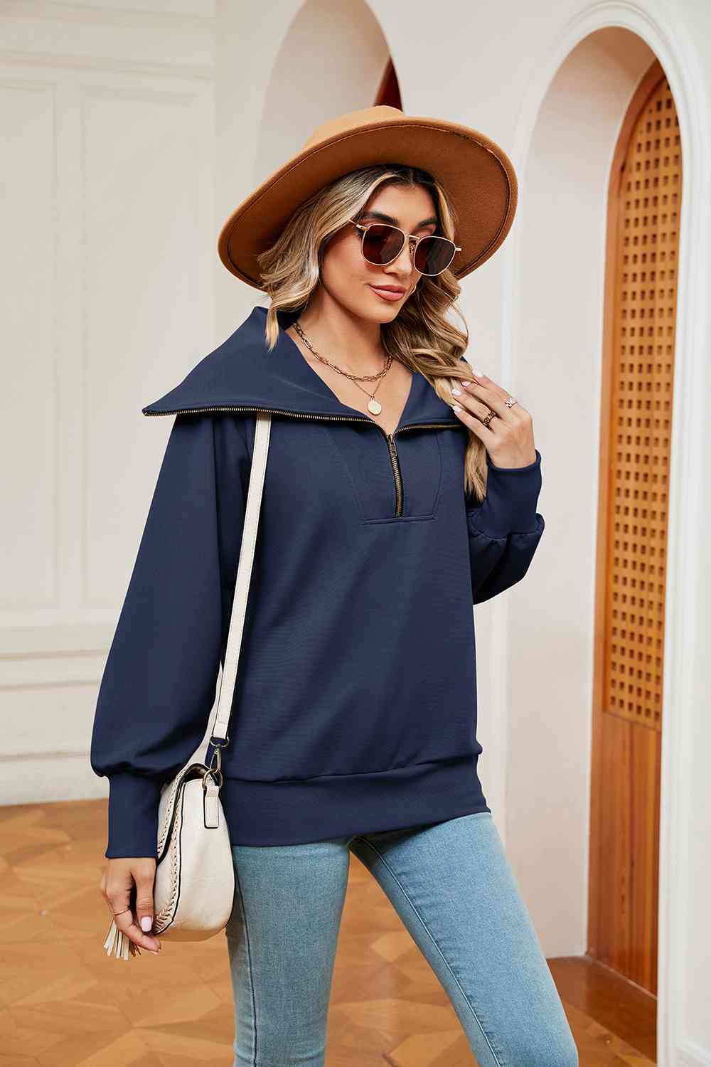 Full Size Half-Zip Collared Sweatshirt