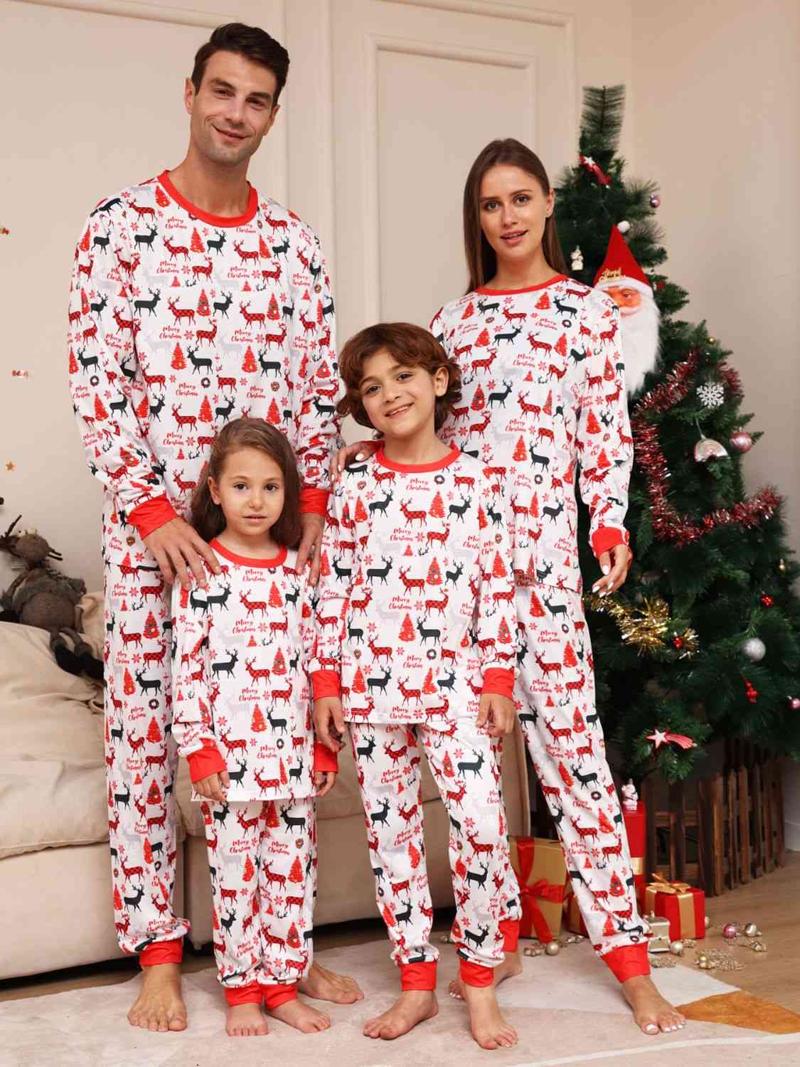 UNISEX CHRISTMAS Full Size Reindeer Print Top and Pants Set