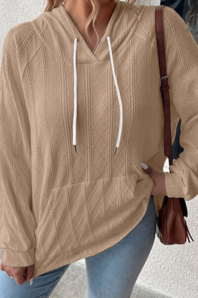 Textured Drawstring Kangaroo Pocket Hoodie