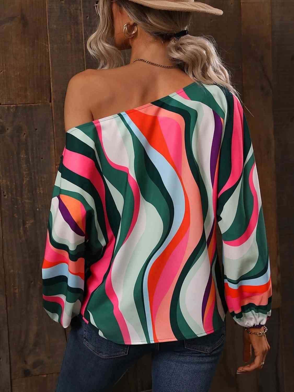 Full Size Printed Boat Neck Blouse