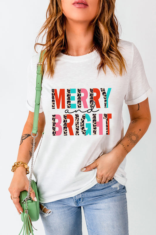 Full Size MERRY AND BRIGHT Christmas Graphic T-Shirt