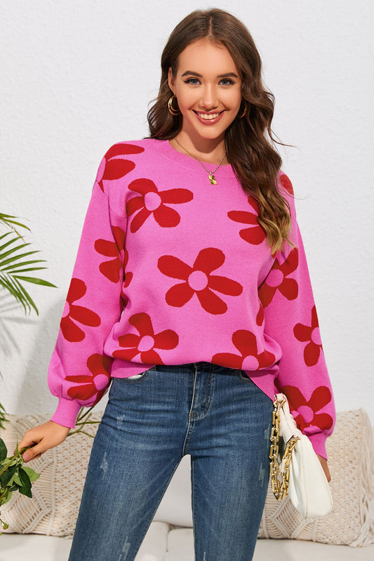Malibu Dreams Floral Print Round Neck Dropped Shoulder Sweater 🦋