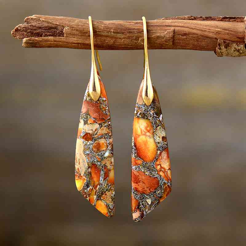 Natural Stone Gold-Plated Copper Dangle Earrings