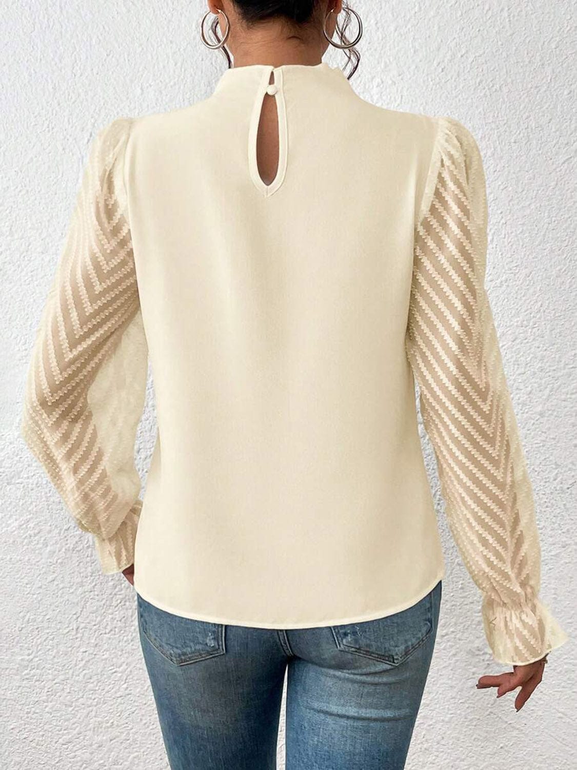 Full Size Mock Neck Flounce Sleeve Blouse