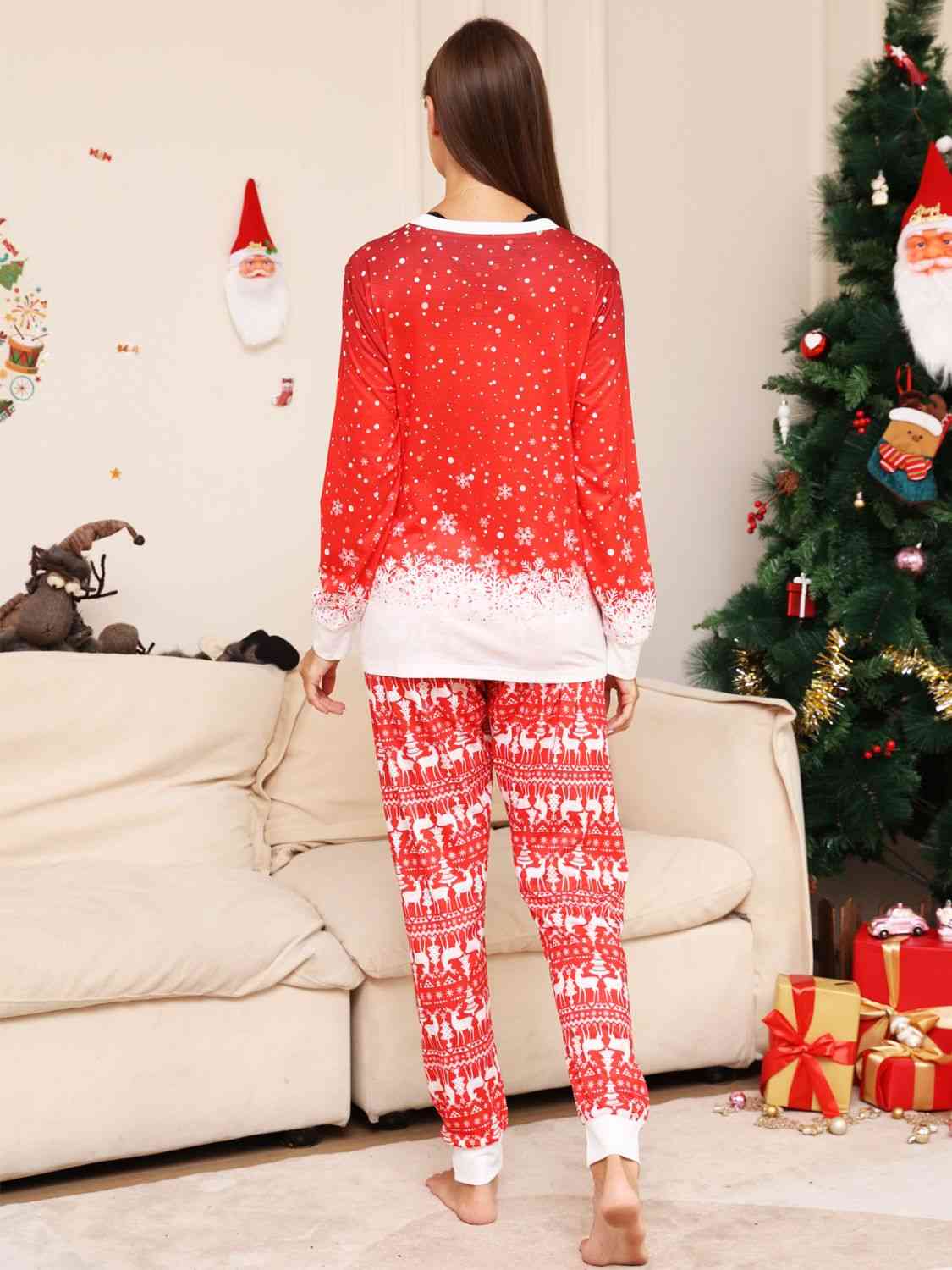 Unisex Christmas Themed Full Size Long Sleeve Top and Printed Pants Set