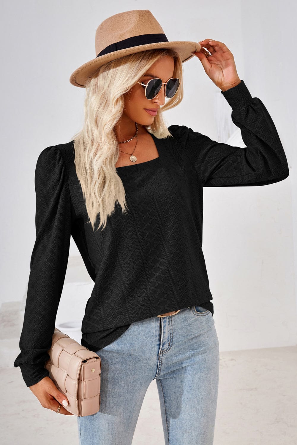 Full Size Square Neck Puff Sleeve Blouse