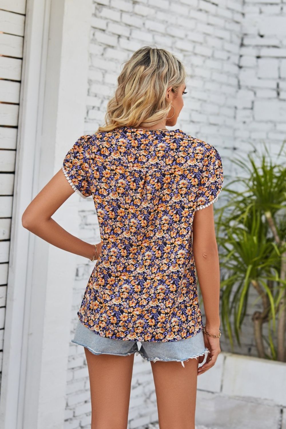 Women's Full Size Floral Notched Neck Blouse