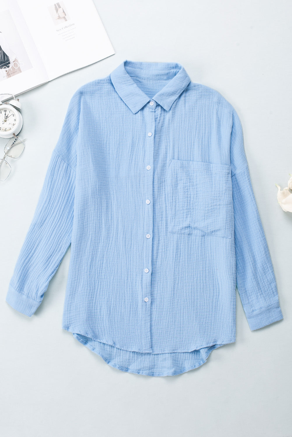 Textured Pocketed Button Up Shirt