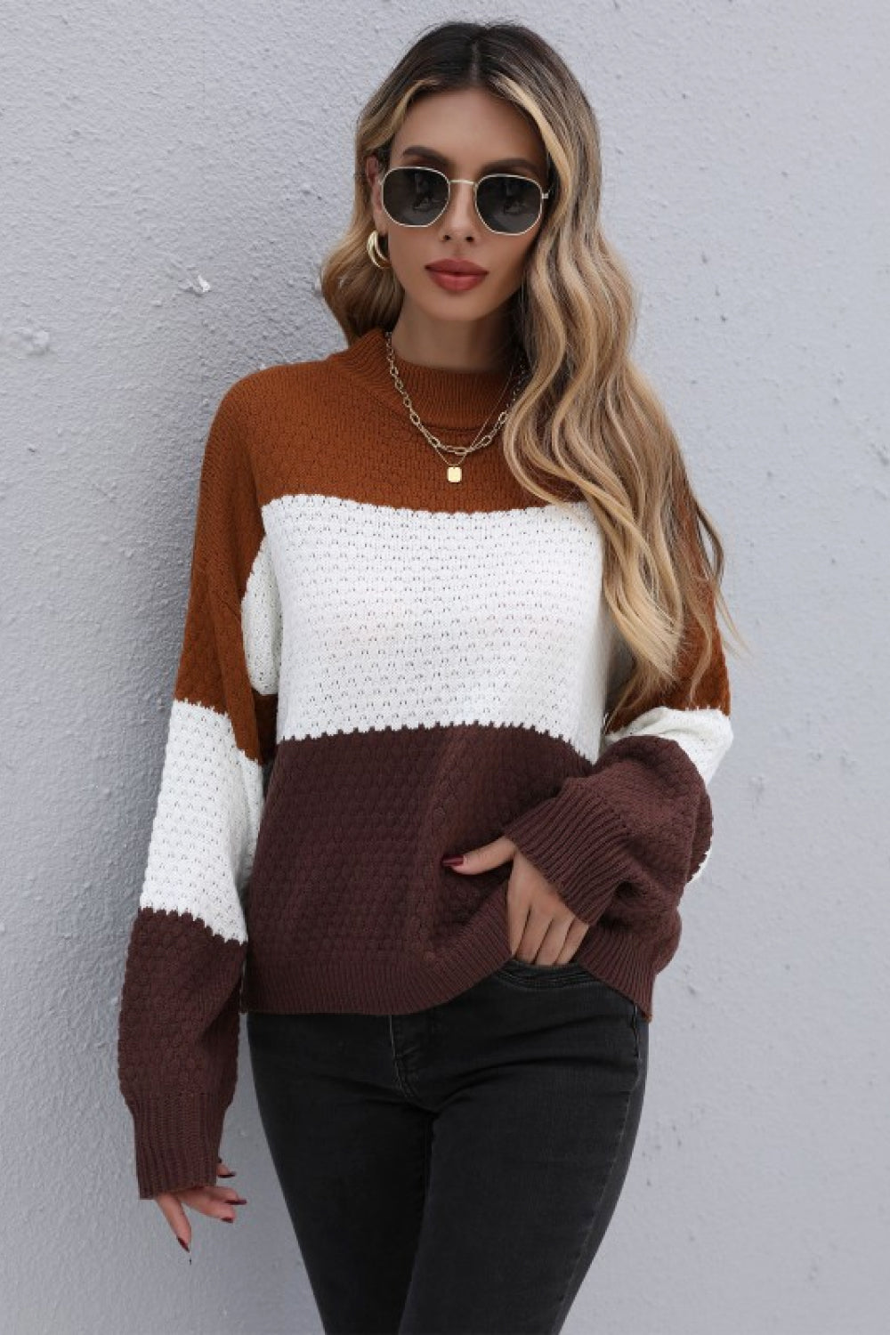 Women's Color Block Long Sleeve Sweater