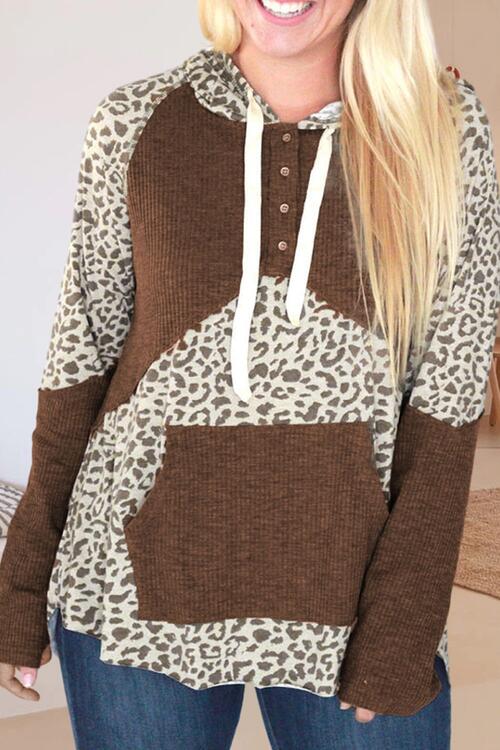 Jaylynn Drawstring Leopard Long Sleeve Hoodie