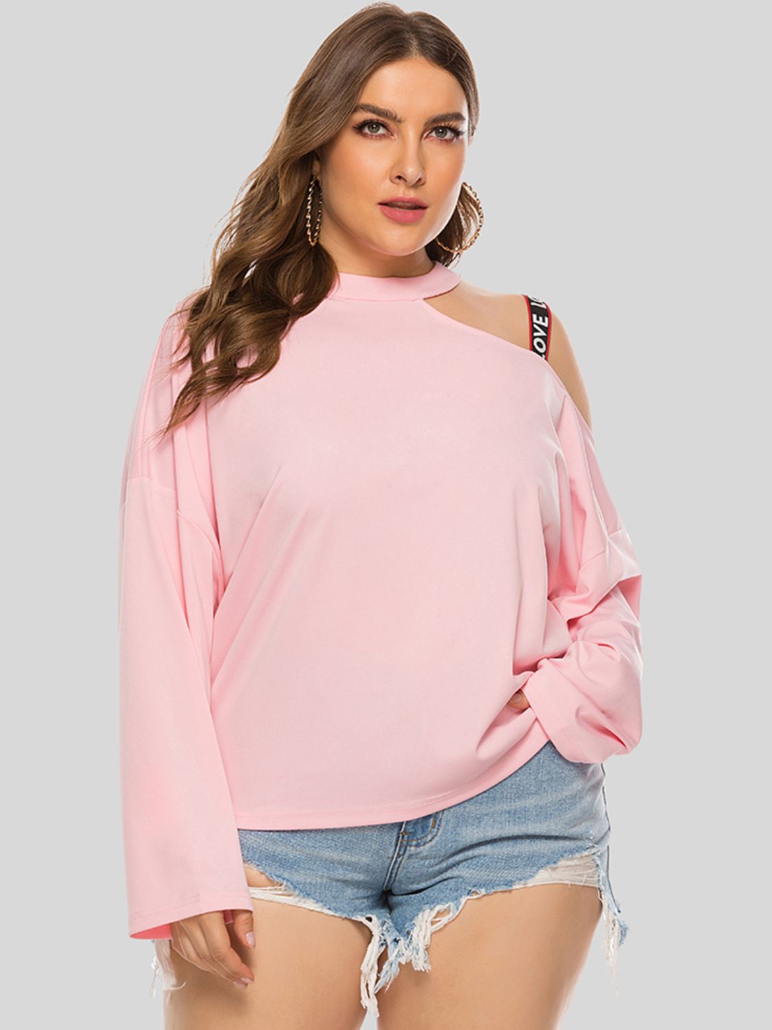 Malibu Dreams Plus Size Cold-Shoulder Round Neck Blouse