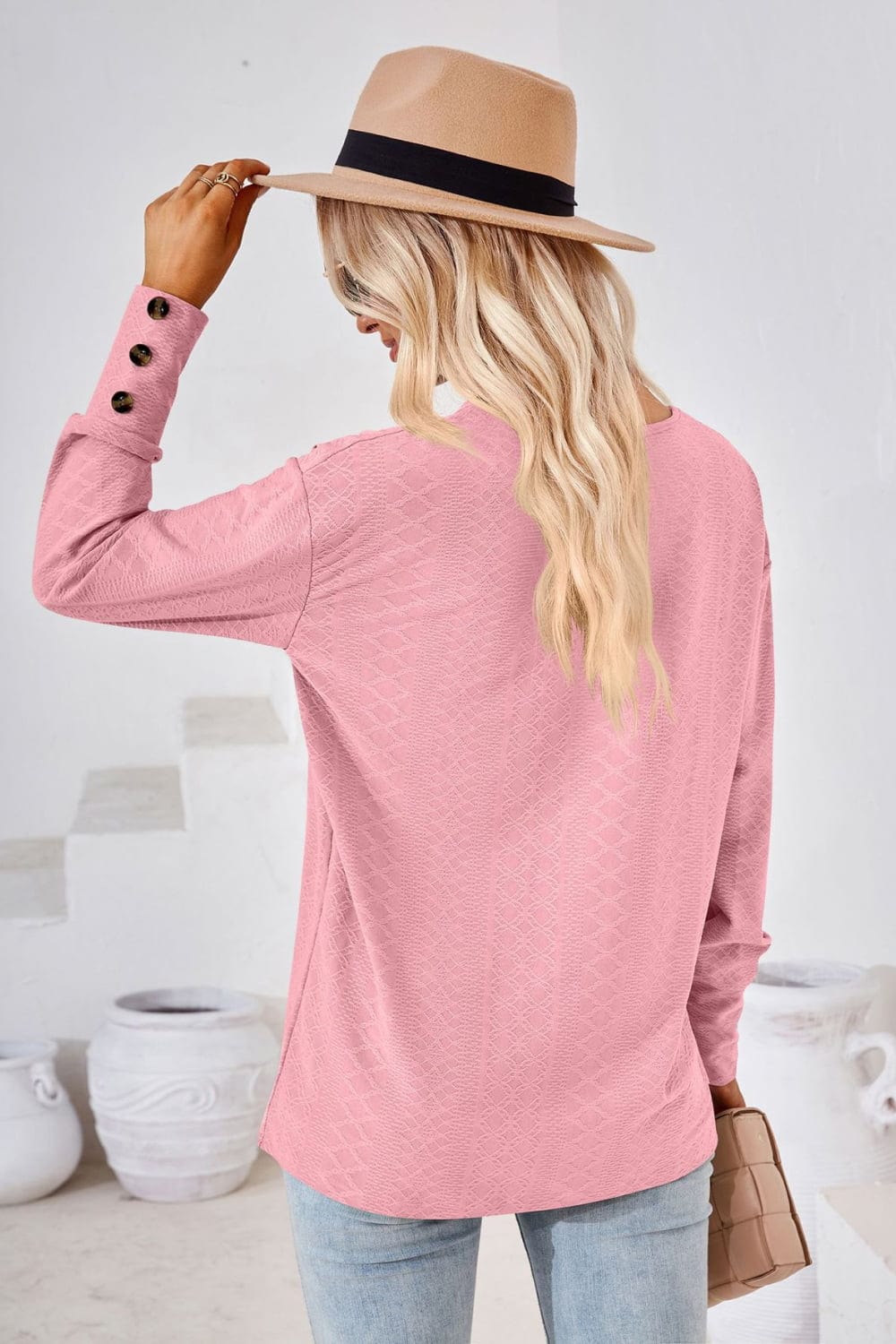 Full Size V-Neck Long Sleeve Blouse