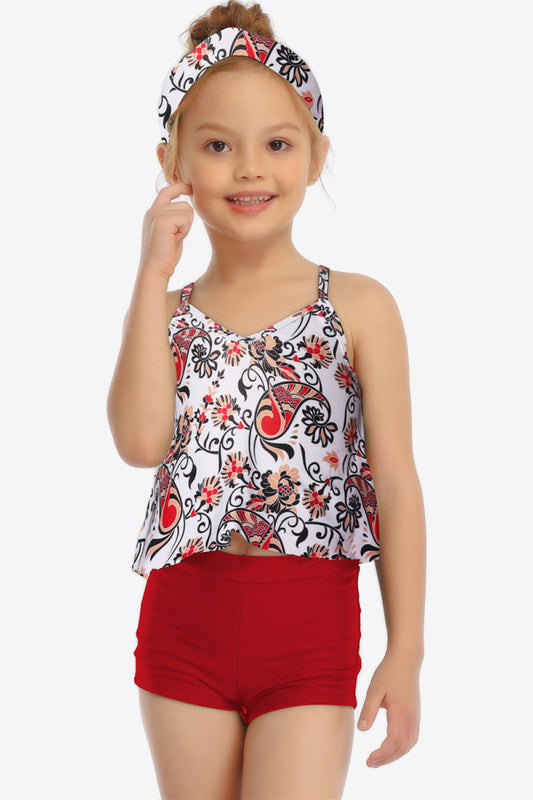 YOUTH GIRLS Floral Crisscross Cami and Shorts Swim Set SZ 4T-9Y