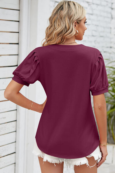 Notched Ruched Short Sleeve T-Shirt