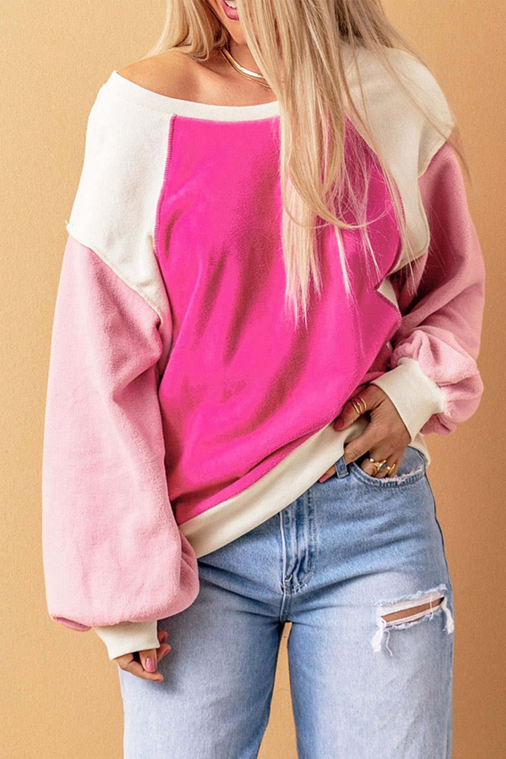 Malibu Dreams Round Neck Dropped Shoulder Color Block Sweatshirt