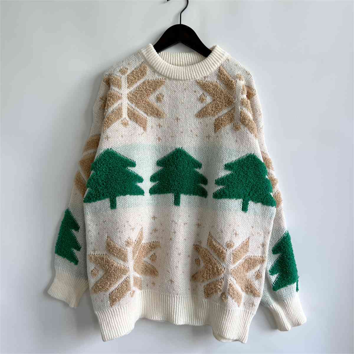 Christmas Snowflake Round Neck Long Sleeve Sweater