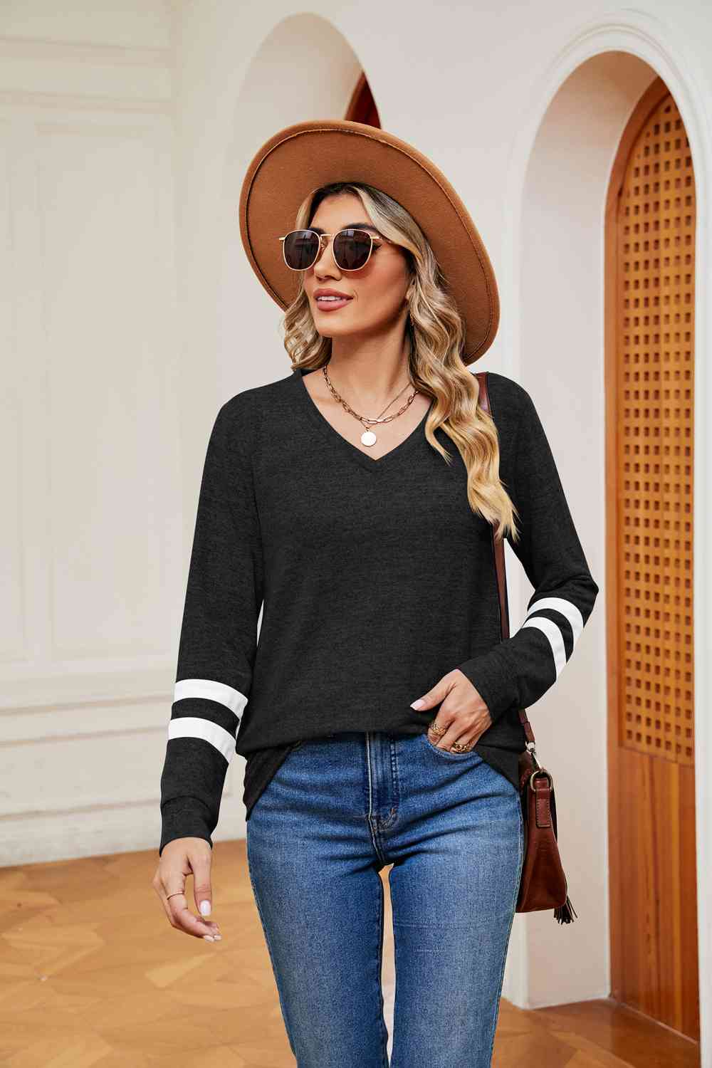 Full Size V-Neck Long Sleeve T-Shirt