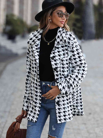 FashionToFigureTrends White Houndstooth Button Down Jacket