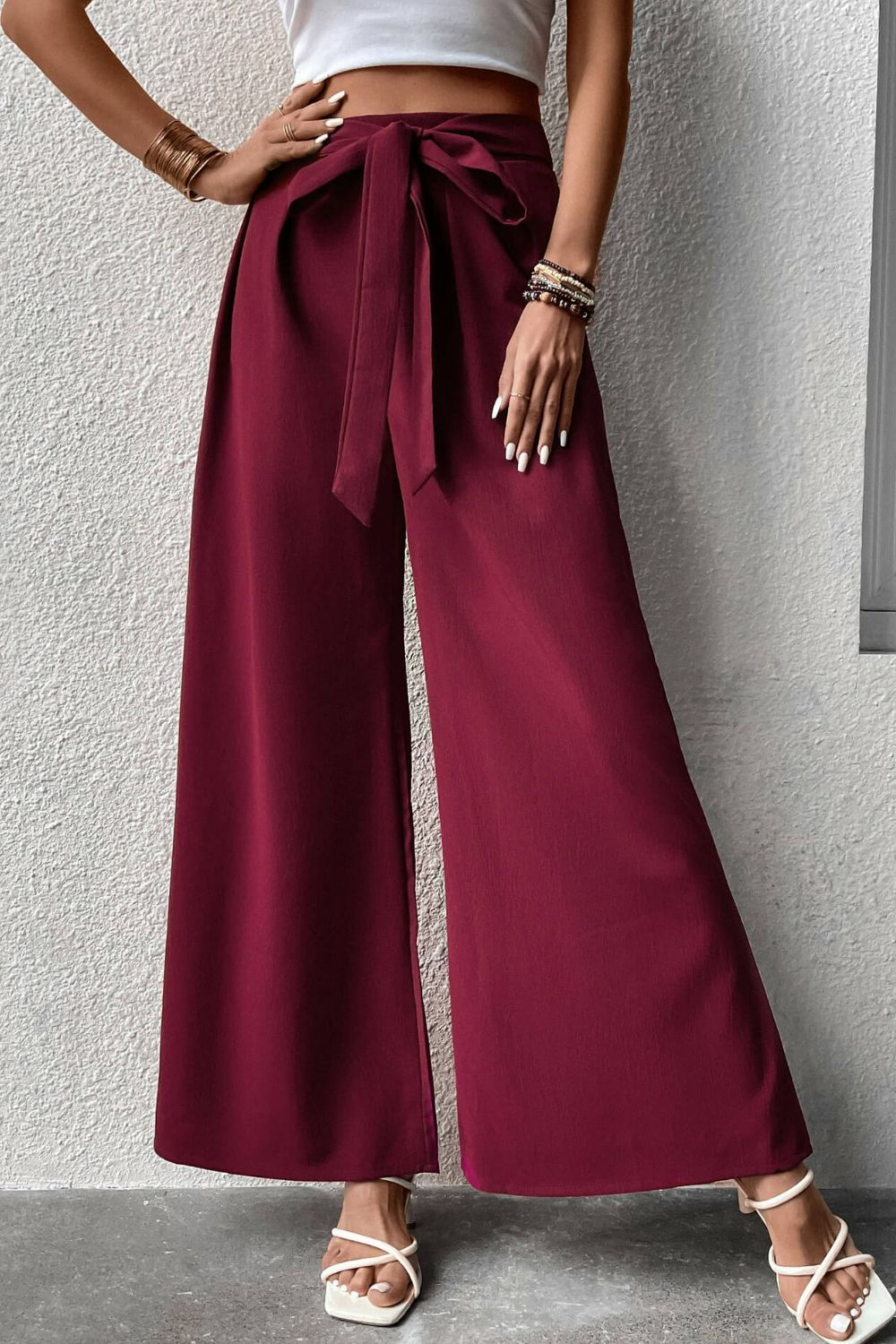 Women's Tie Front Wide Leg Pants