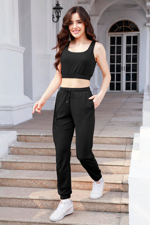 Hannah Waffle-Knit Cropped Tank and Drawstring Pants Set