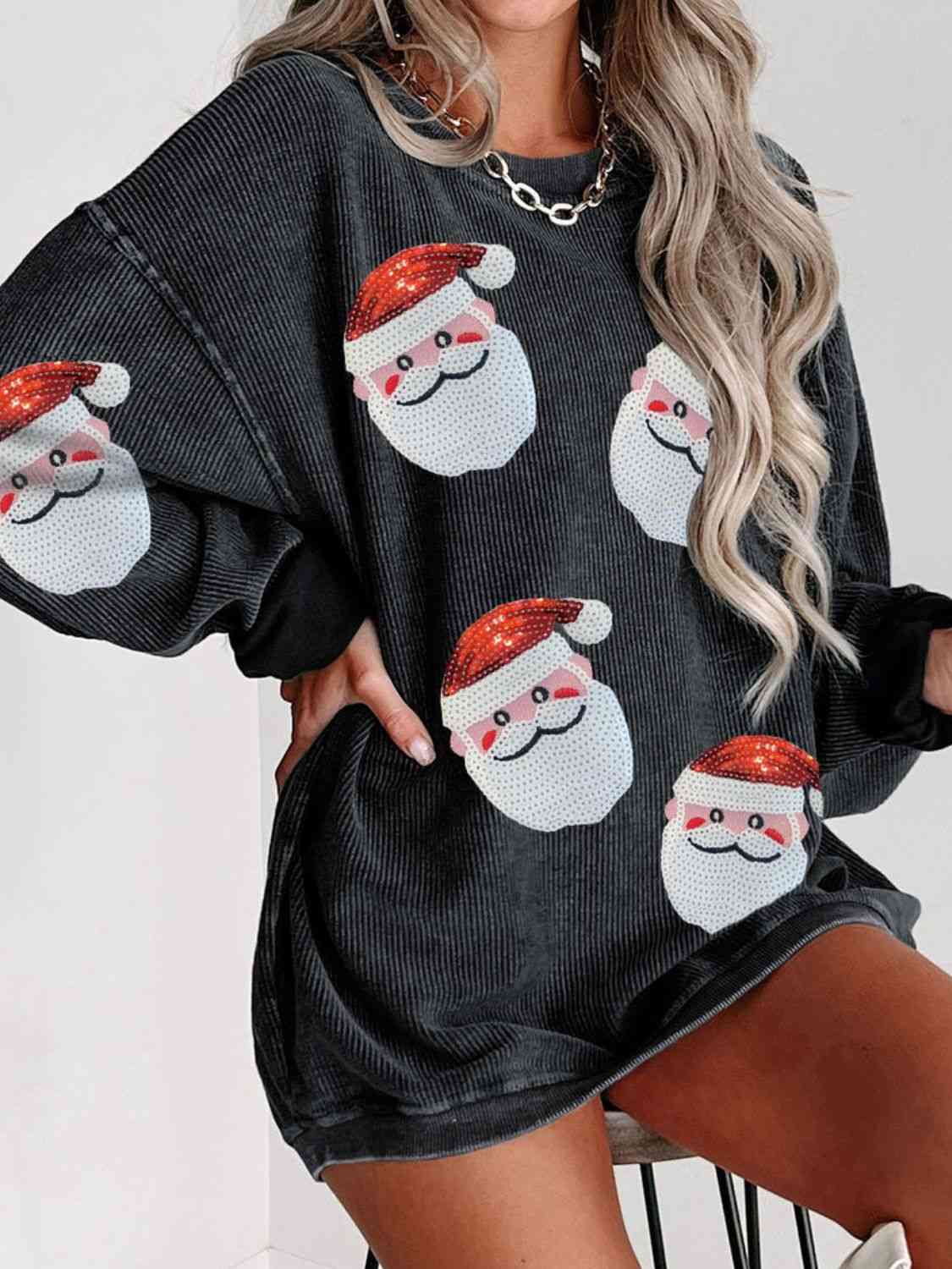 CHRISTMAS Sequin Santa Patch Ribbed Sweatshirt