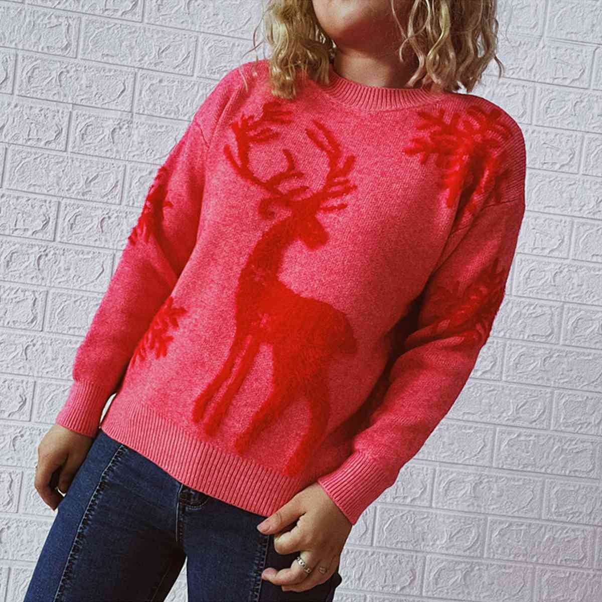 Christmas Reindeer and Snowflake Pattern Sweater