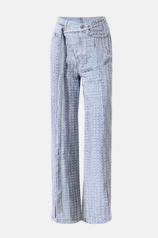 DREAM ARCHITECT Asymmetrical Slit Women's Distressed Jeans
