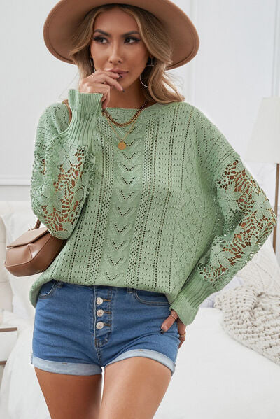 Isabella Openwork Lantern Sleeve Dropped Shoulder Sweater