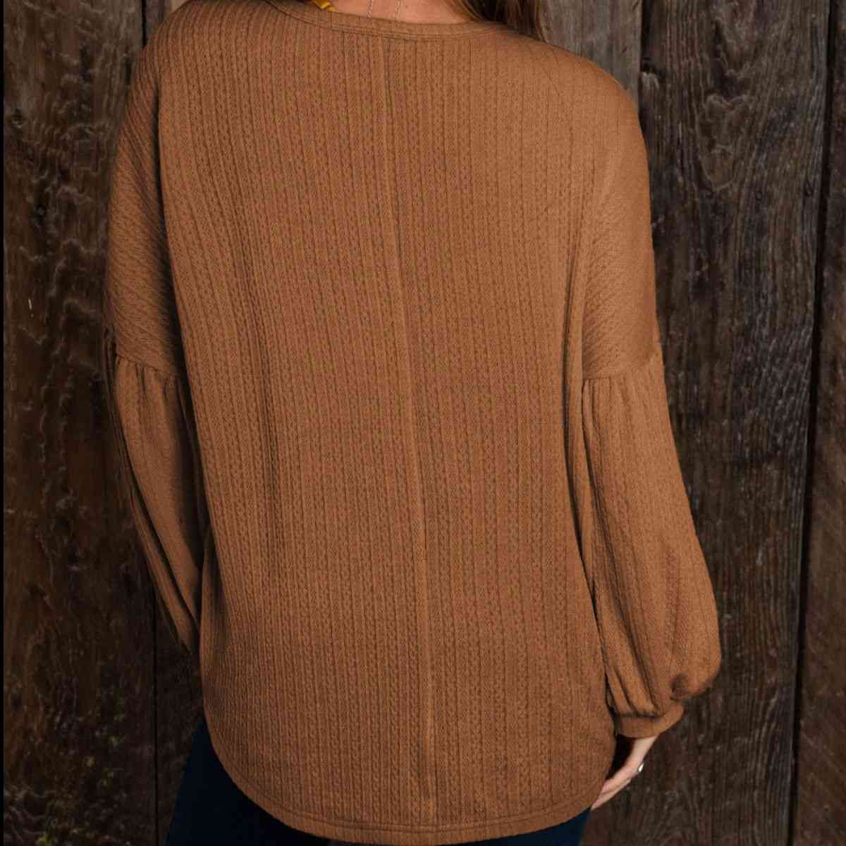 Round Neck Long Sleeve Ruched Blouse