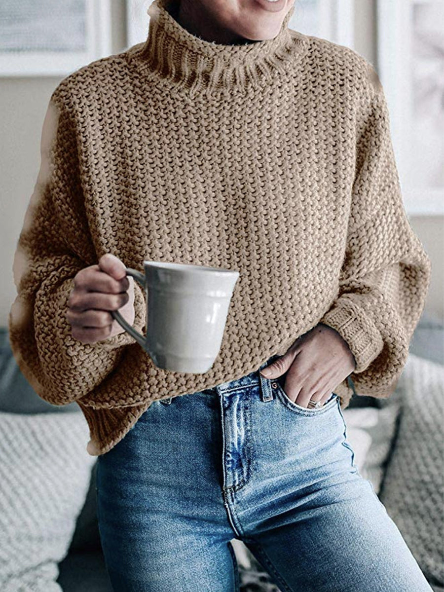 Moderate Stretch Turtleneck Dropped Shoulder Sweater